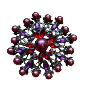 Vintage Purple Pearl Red& Purple Stones Brooch Vampires Grunge